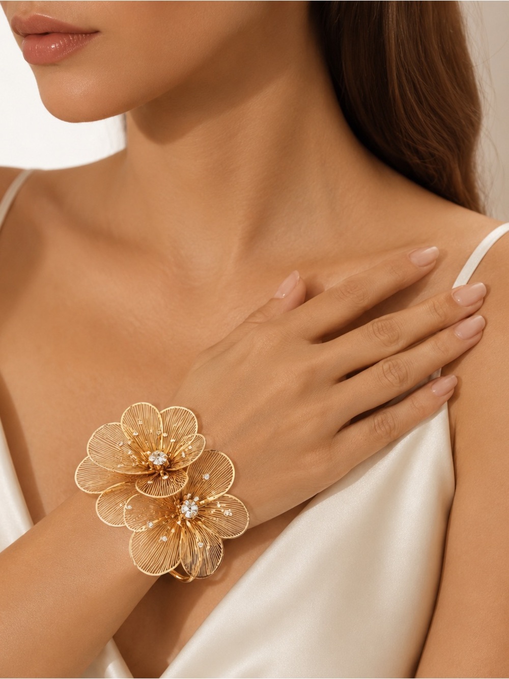Zara Gold Tone Floral Statement Bracelet - Elegant Women Jewelry NWOT